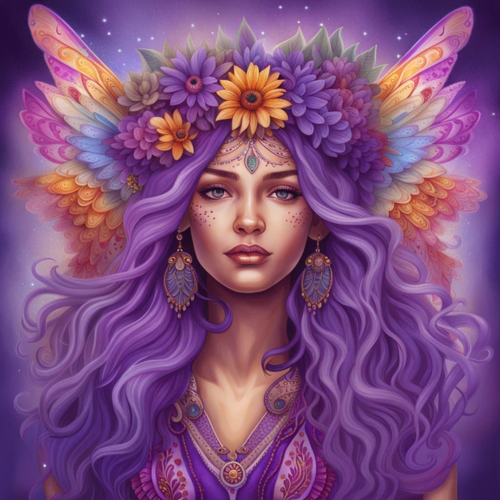 Ethereal Airbrushed Illustration of a Hippie Woman