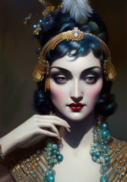 Flapper Goddess Portrait in Art Nouveau Style