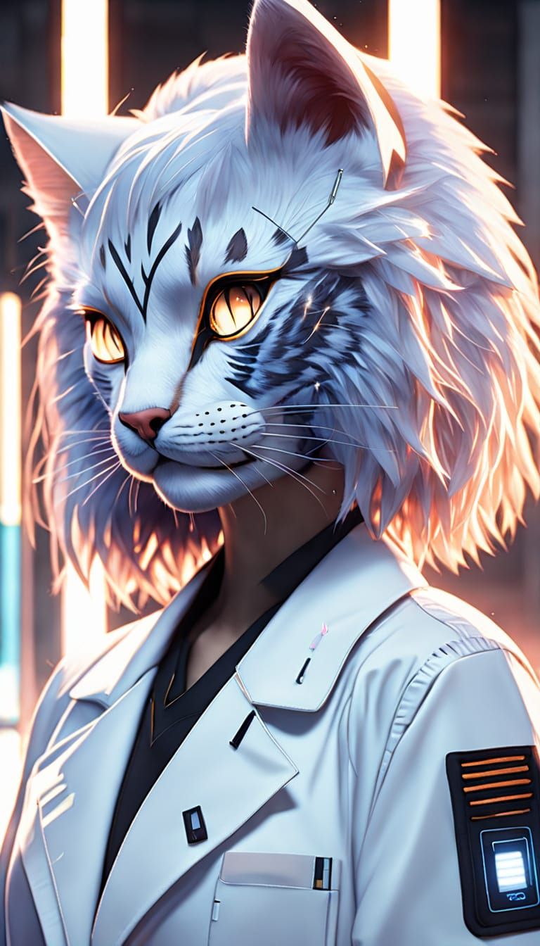 Asian Teen Girl Anime Art in Futuristic Clinic