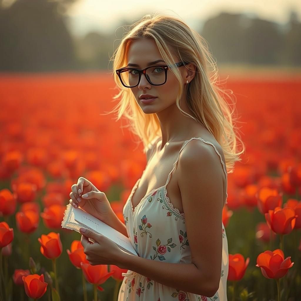 Blonde Woman Poses at Lakeshore in Cinematic Light