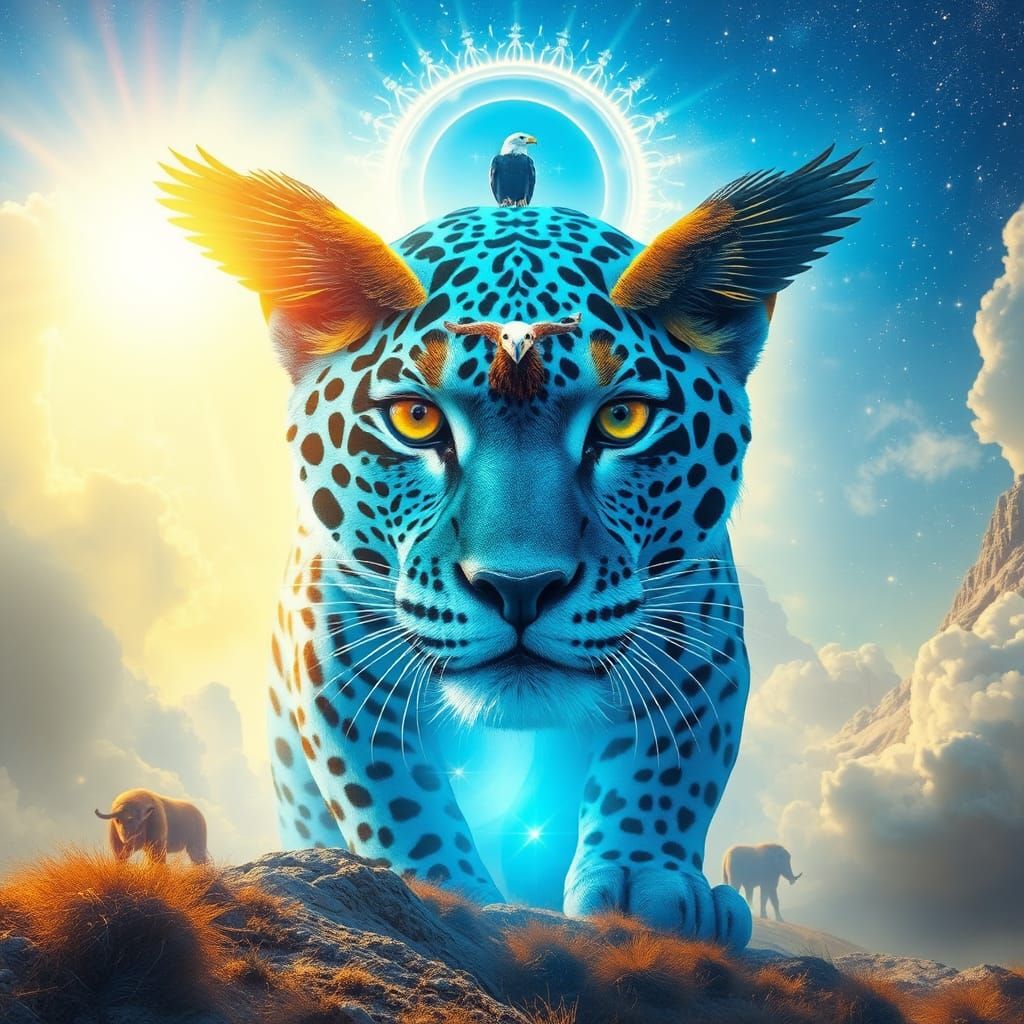 Celestial Blue Leopard in Divine Light