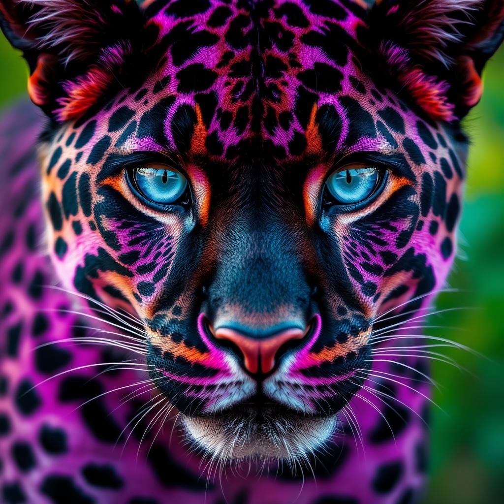 Majestic Black Leopard Portrait with Purple Stripes