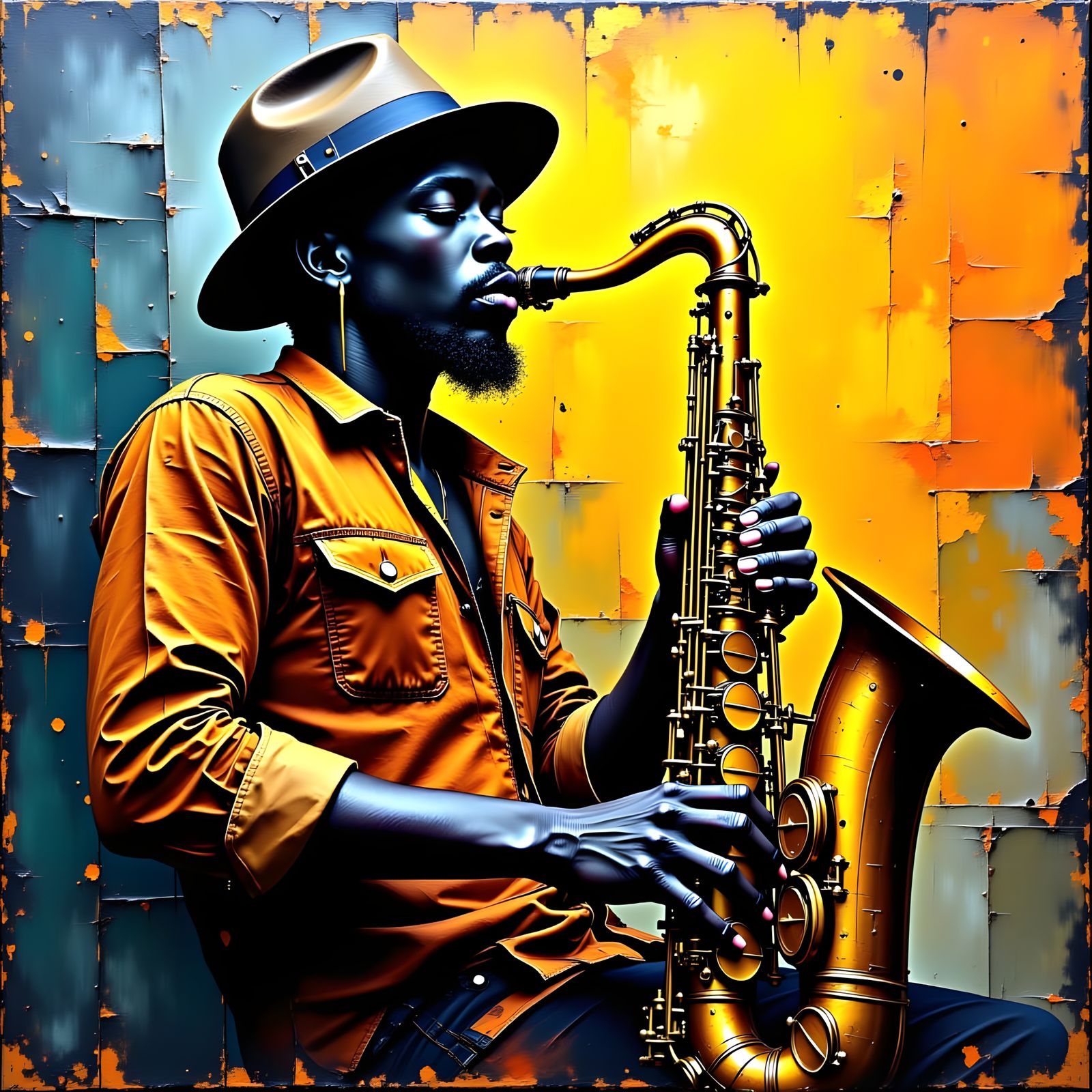 Jazz Saxophonist in Expressive Impasto Painting Style
