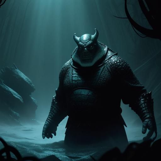 Crocodile Humanoid in Dark Fantasy Waters