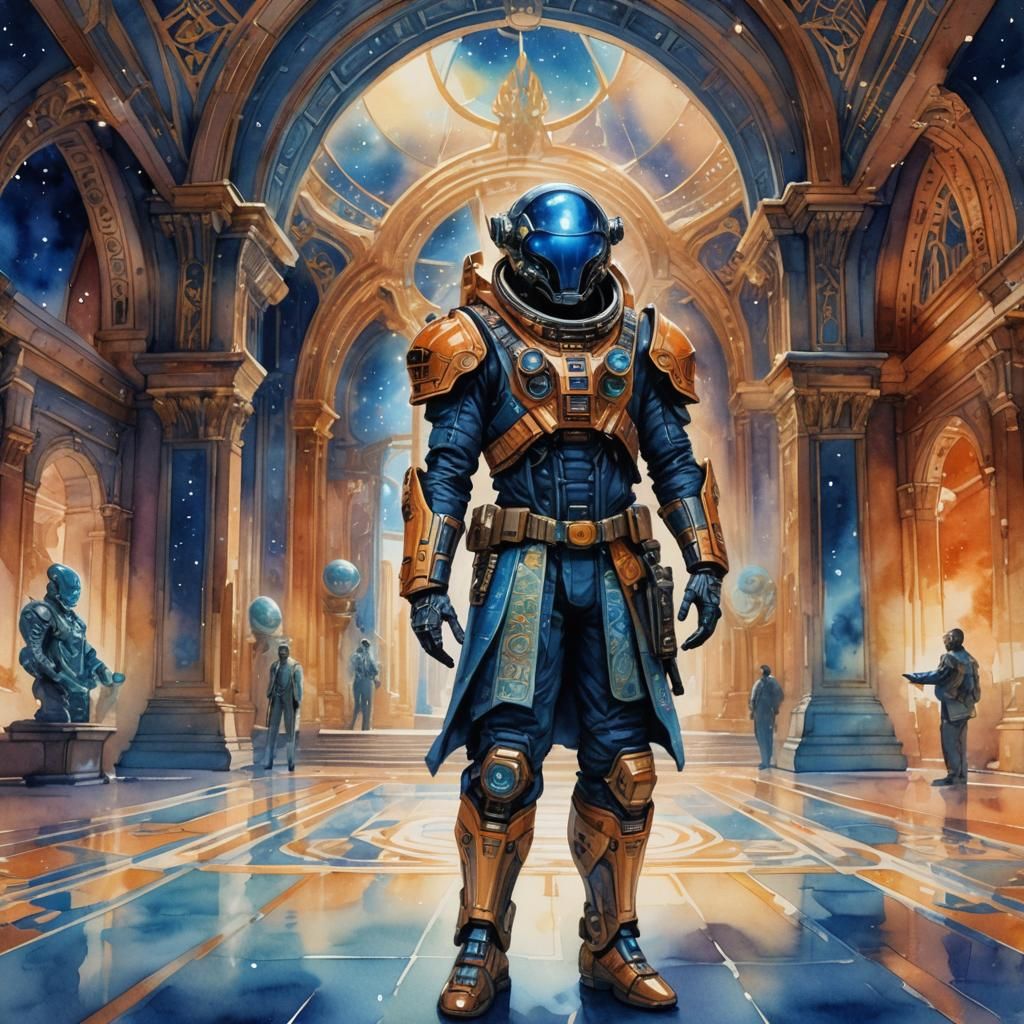 Interstellar Diplomat Concept Art in Watercolor Style