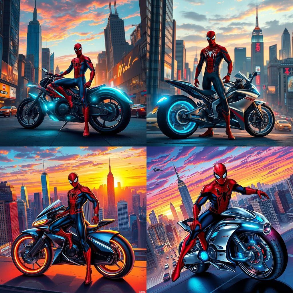 Spider-Man Beside Cyberpunk Hoverbike in NYC