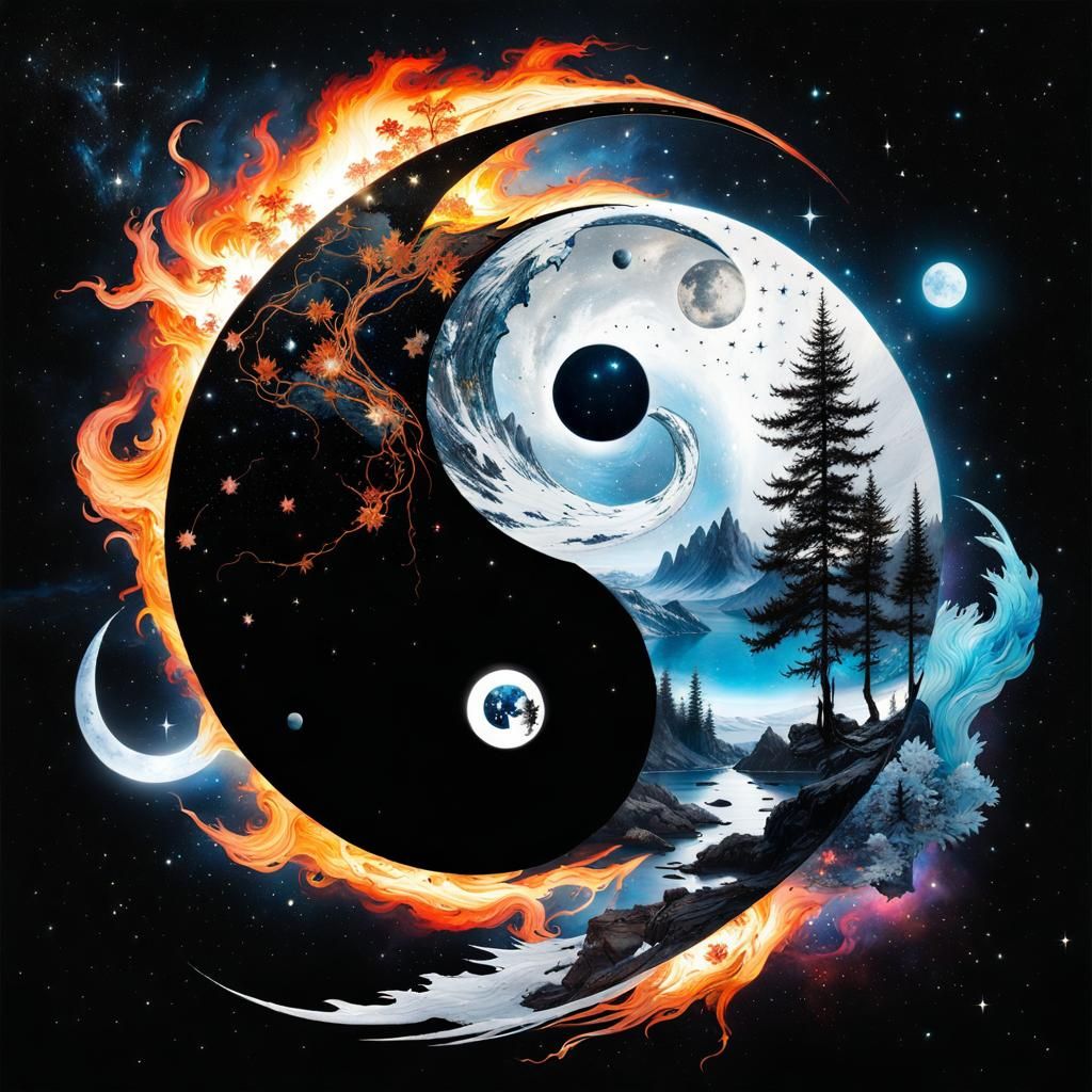 Yin and Yang Fantasy Universe in Surrealist Style