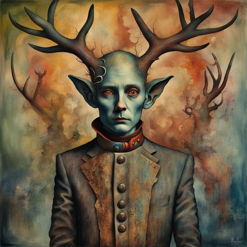 Alice in Wonderland   Space shaman alien wolfman with  antlers   Je me souviens des mouvements hésitants de mes rêves/ho...