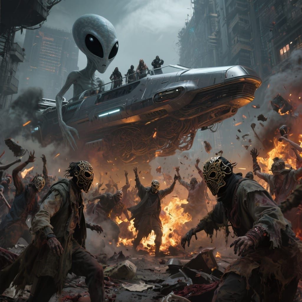 Dystopian Riot Observed by Alien Eyes