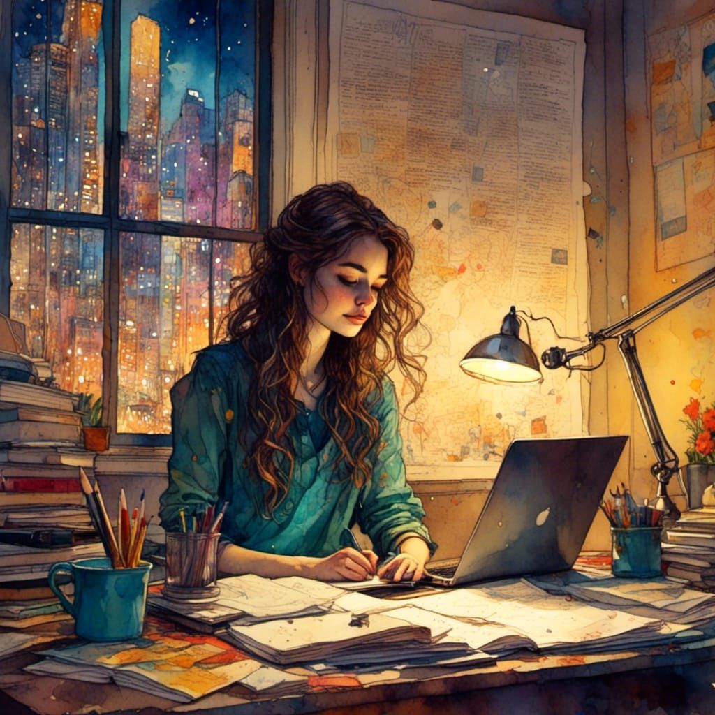 Student Asleep at Desk in Neurographic Ink Style