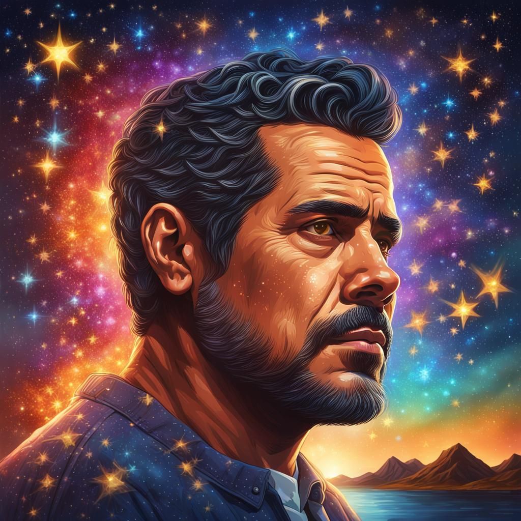 Starry Sky Portrait of Hispanic Man in Splash Art
