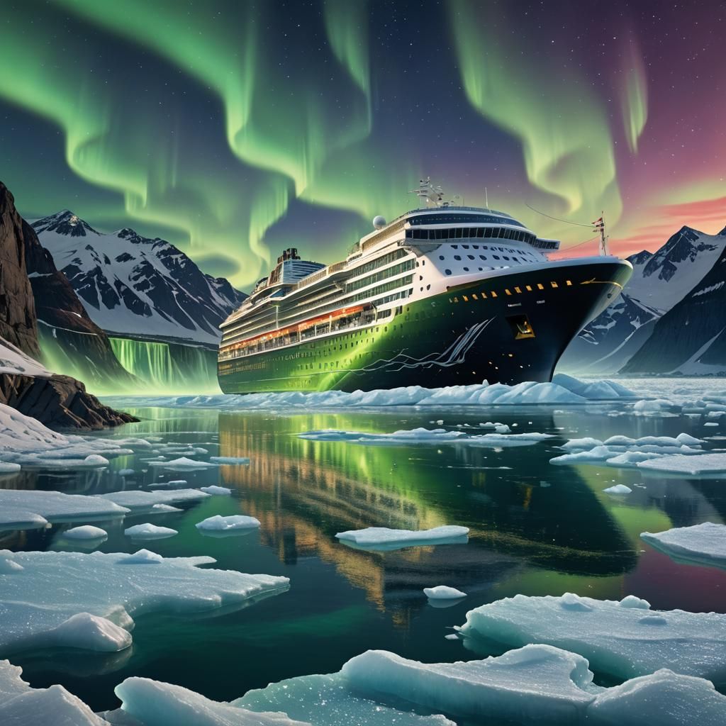 Alaskan Cruise Ship Under Aurora Borealis