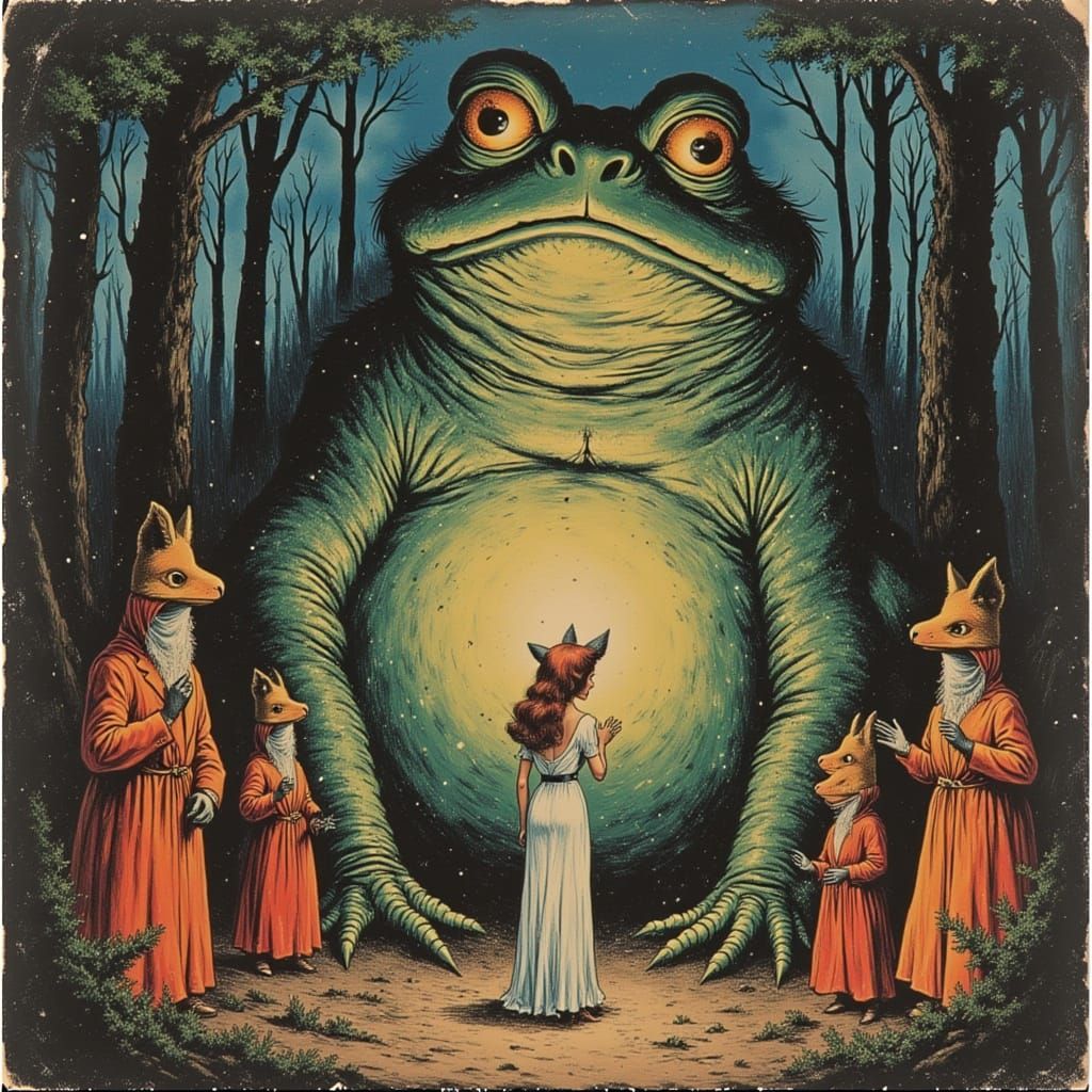 Giant Toad and Fox Bride in Forest Ceremony