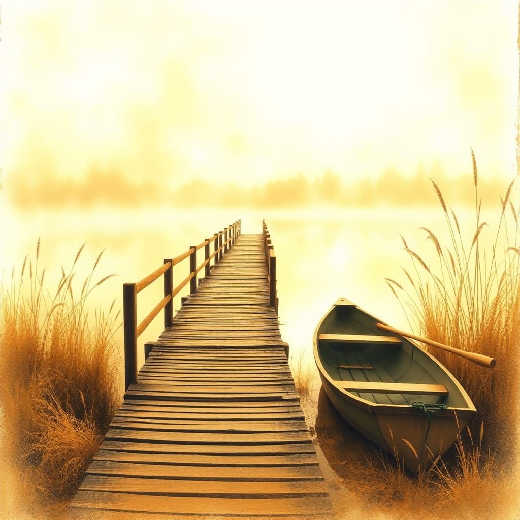 Golden Dawn Footbridge in Pastel Drawing Style