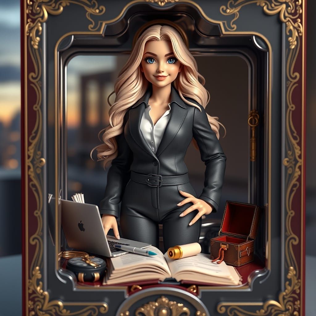 Confident Curvy Entrepreneur Action Figure in 3D Anime Style