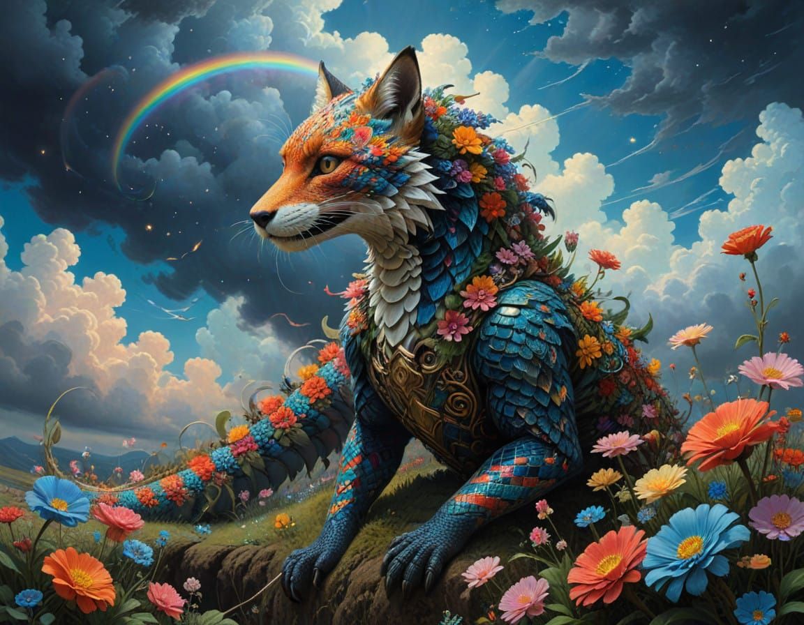 Floral Serpent Confronts Valiant Fox Samurai in Ethereal Dre...