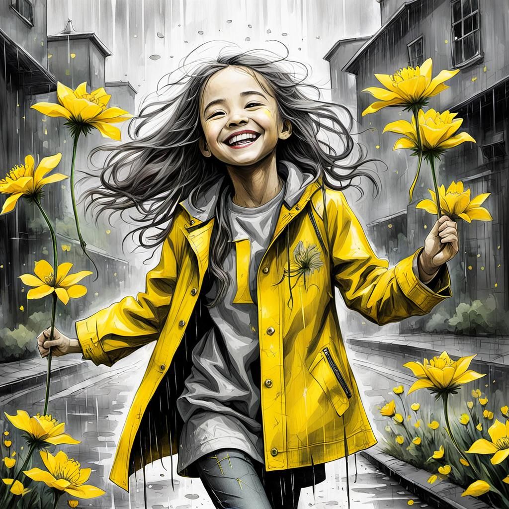 Girl Dancing in Rainy Pop Surrealism