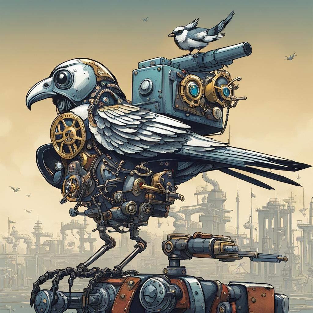 Robot Pirate and Mechanical Bird Companion