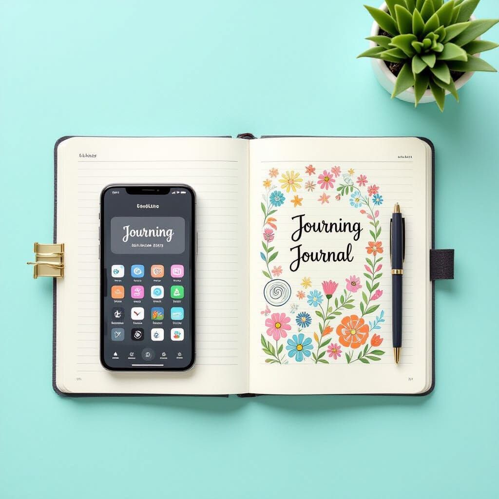 Minimalist Flat Lay: Journaling Setup with Notebook and Dood...