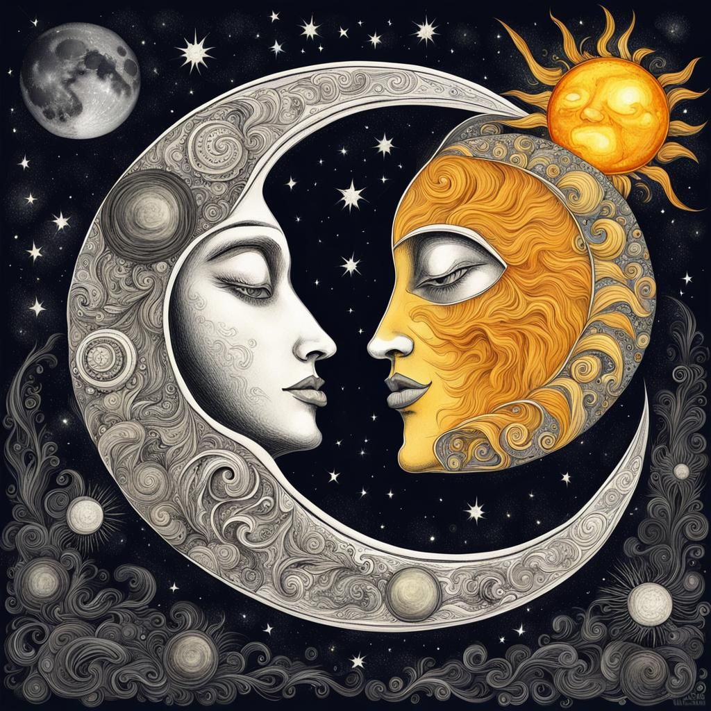 Surreal Kiss: The Sun and Moon in Universe