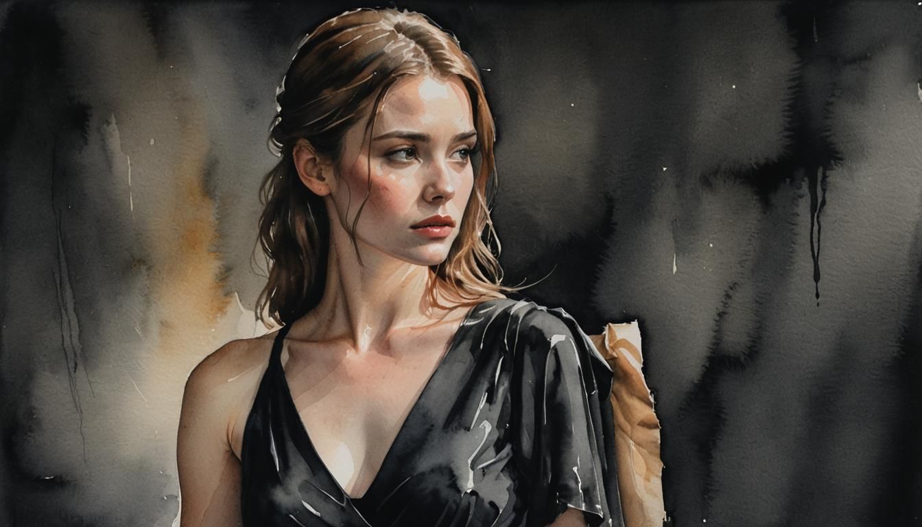 Elegant Irish Lady in Precisionist Watercolor Style