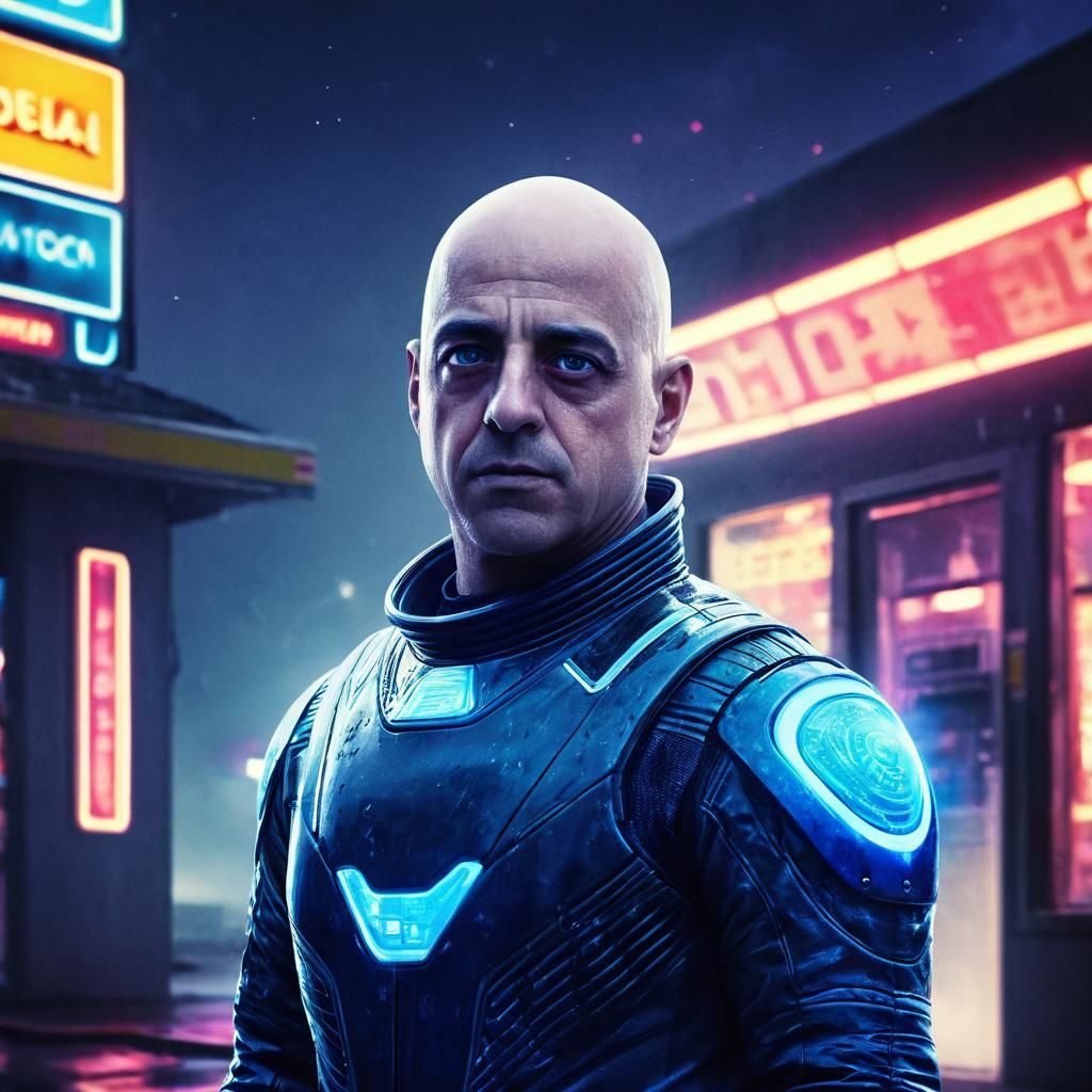 Man in Alien Suit at Gas Station in Digital Art