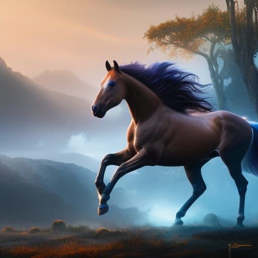 Cosmic Horse with Pink Leaves in Dreamscape