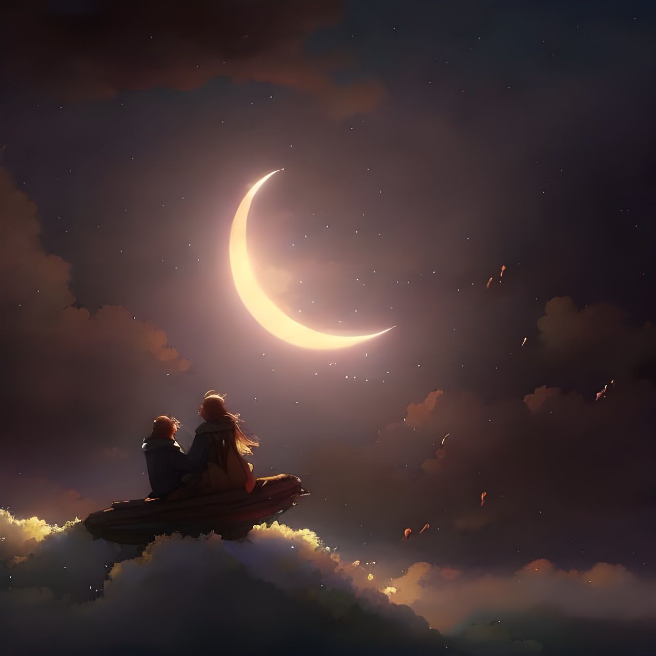 Lovers Embrace Under a Starry Night Sky