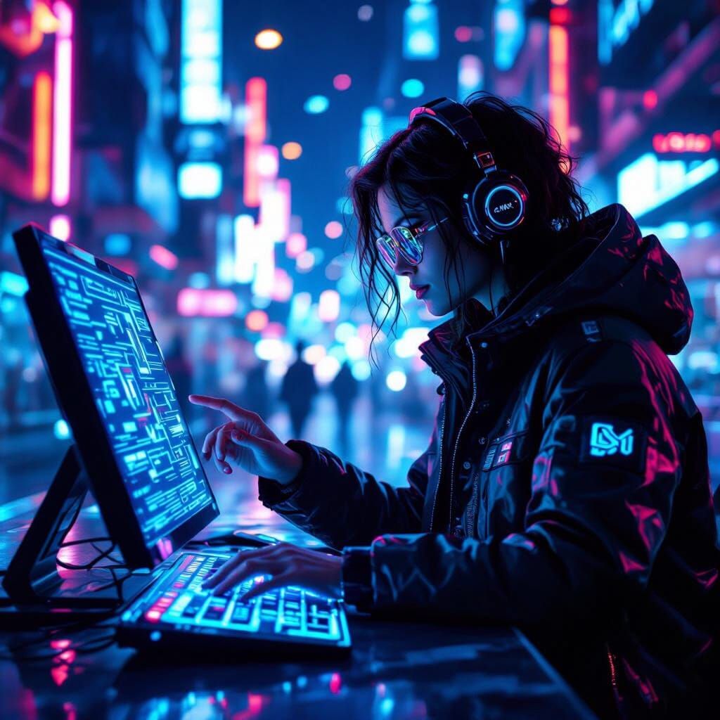 Cyberpunk Digital Interaction in Electric Blue