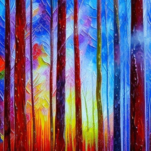 Expressionist Forest of Fire, Ice, and Steam