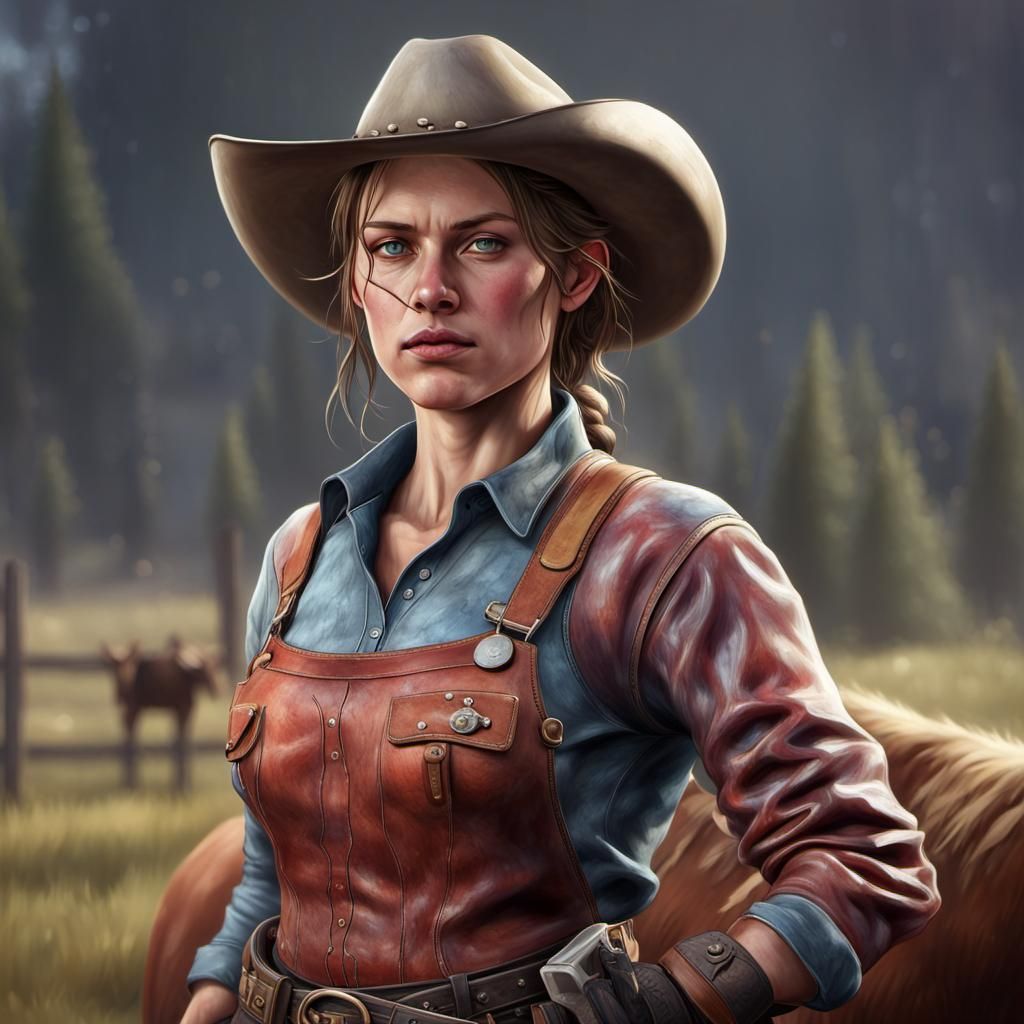 Female Rancher Portrait in Detailed Realism
