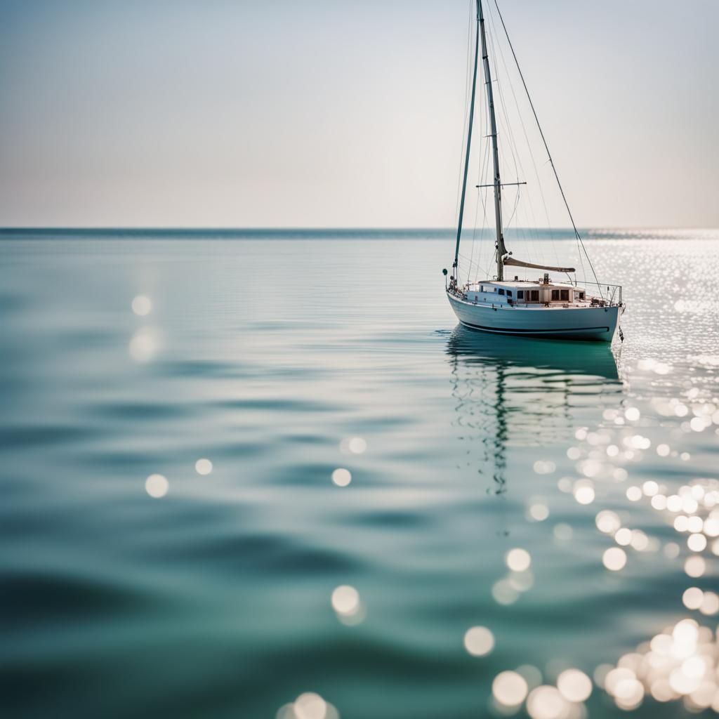 Sailboat on Calm Sea, Natural Lighting Photography