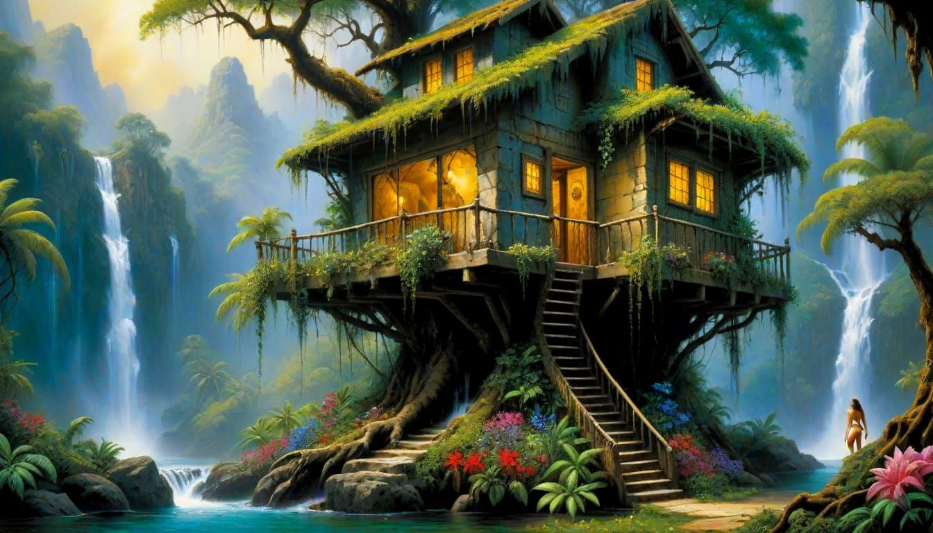 Mystical Jungle Scene in Vibrant Expressionist Style