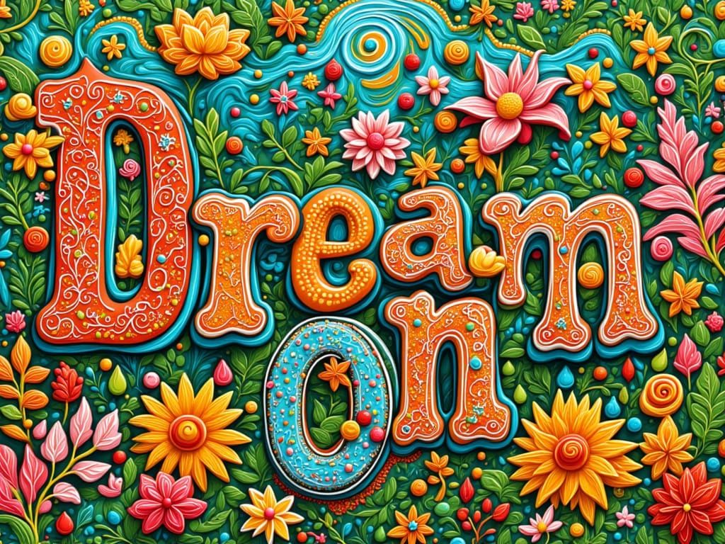 Floral Letters Spelling Dream On in Art Nouveau Style