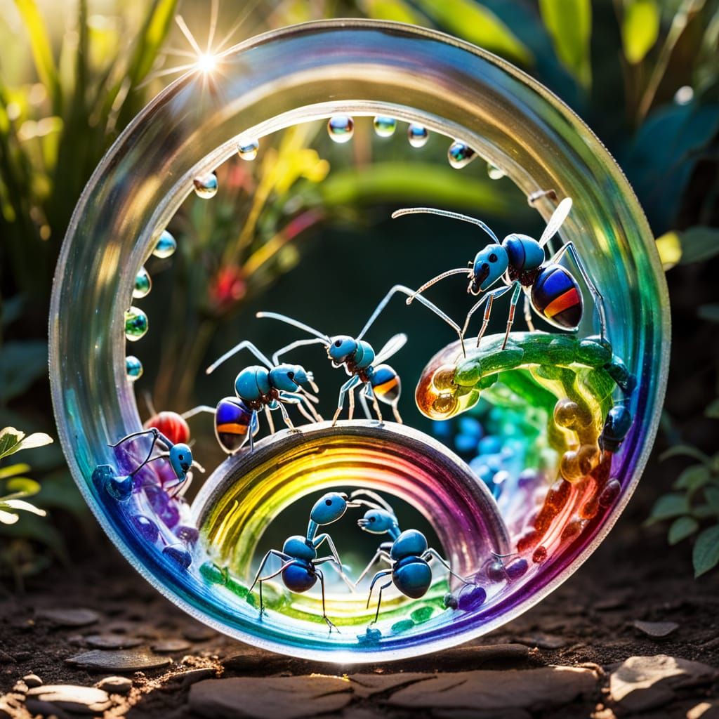 Rainbow Light Reflecting on Glass Ants