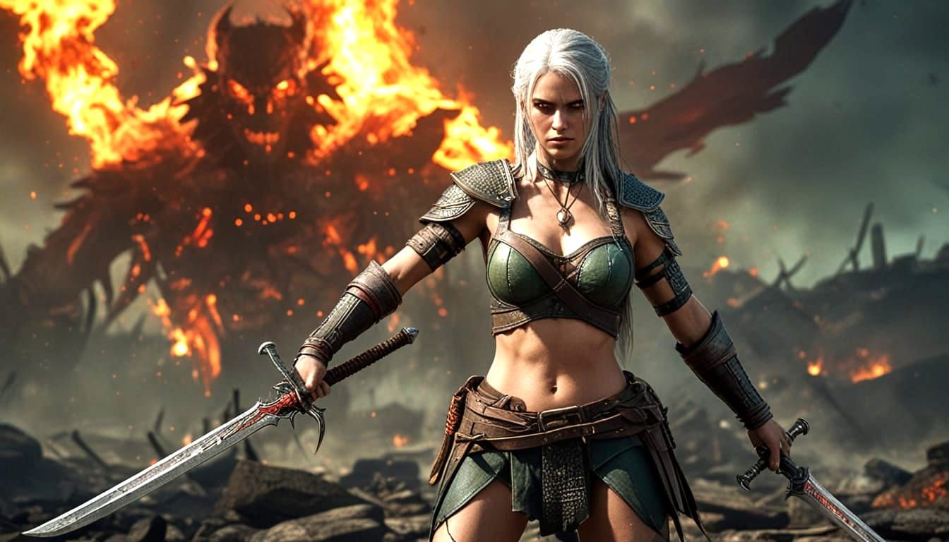 Cyberpunk Warrior Goddess: Daughter of Geralt and Nariko