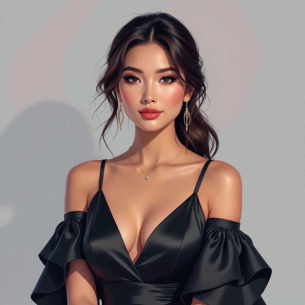 Elegant Woman's Glitch Portrait in Digital Art Style