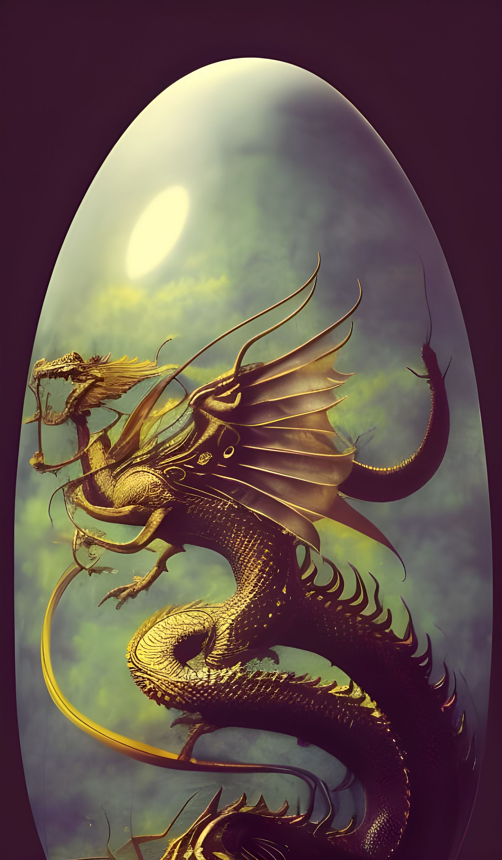 Golden Dragon in Glass Egg, Vintage Illustration