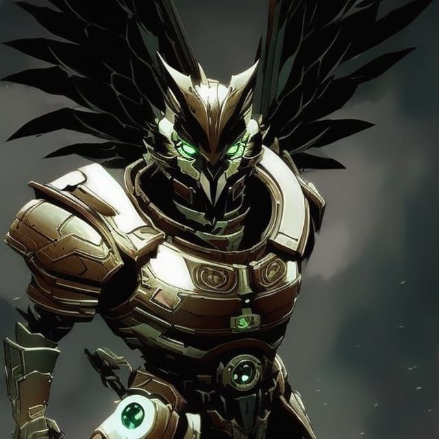 Robotic Owl Samurai in Sinister Gouache Painting