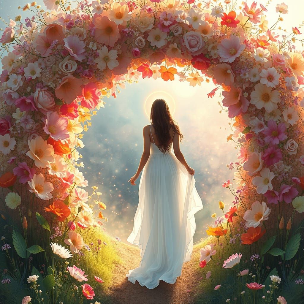 Woman Enters Flower Portal to New Realm