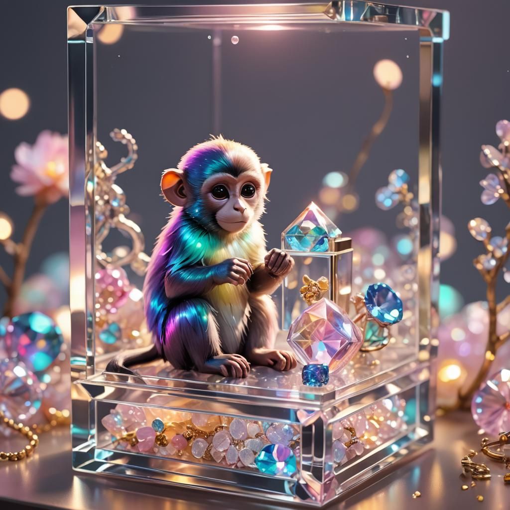 Tiny Monkey in Jewelry Box: Whimsical Anime Art
