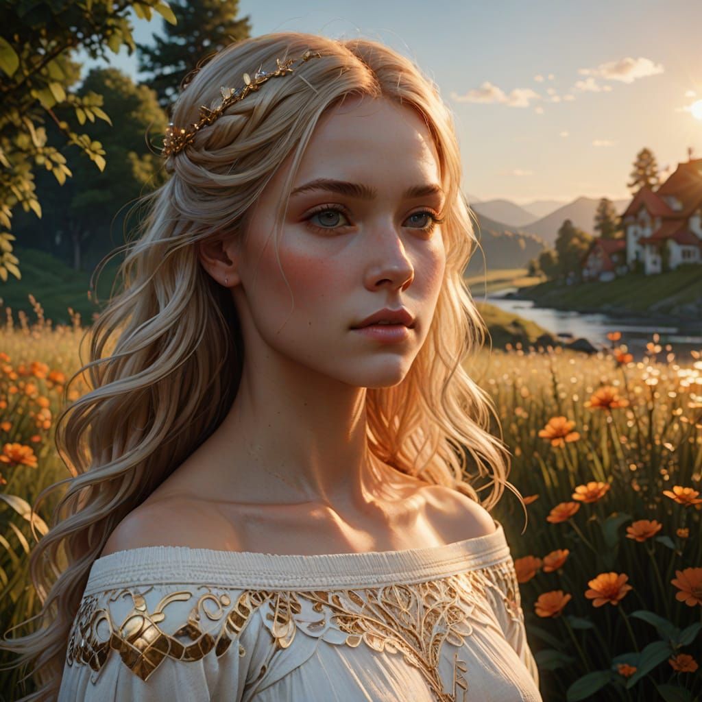 Surreal Woman in Ethereal Landscape, in the Style of Hyperre...