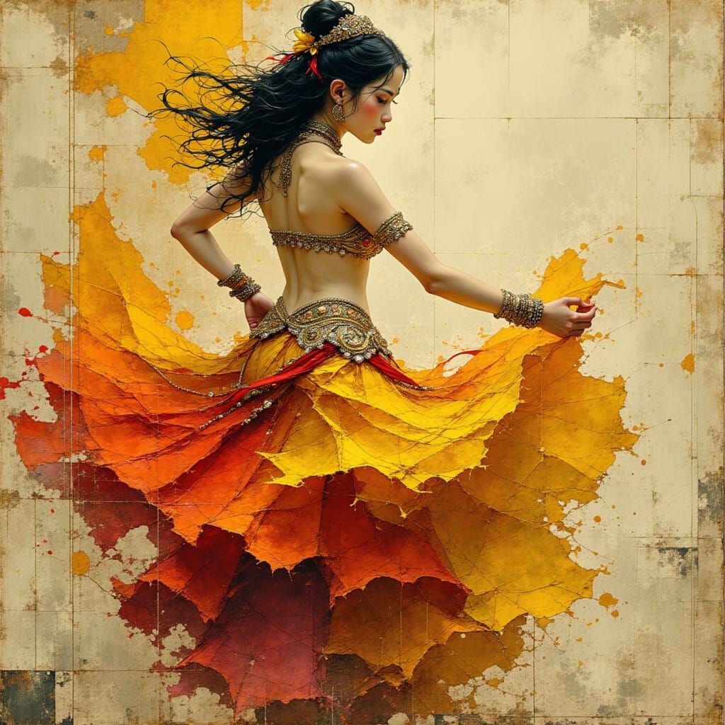 Belly Dancer in Elaborate Skirts and Jewelry