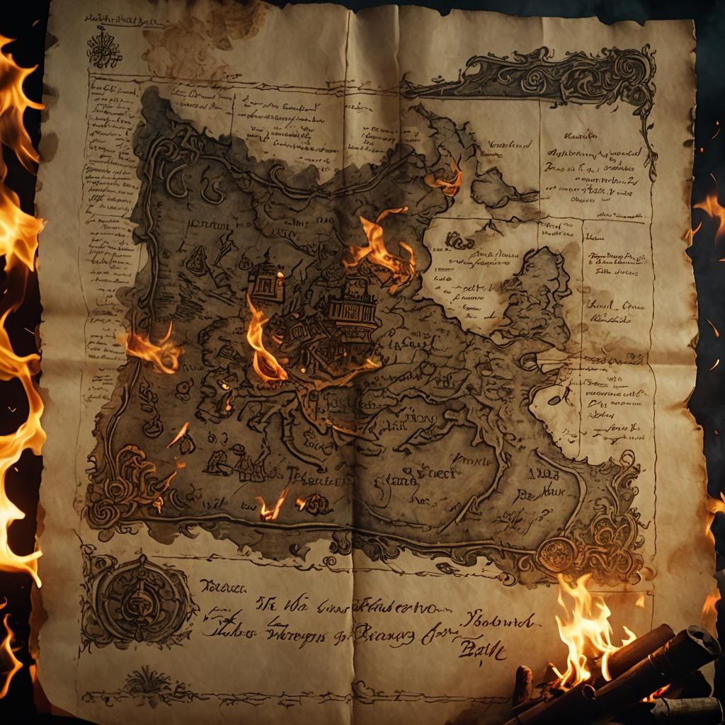 Burning Ancient Map: Cinematic Film Still