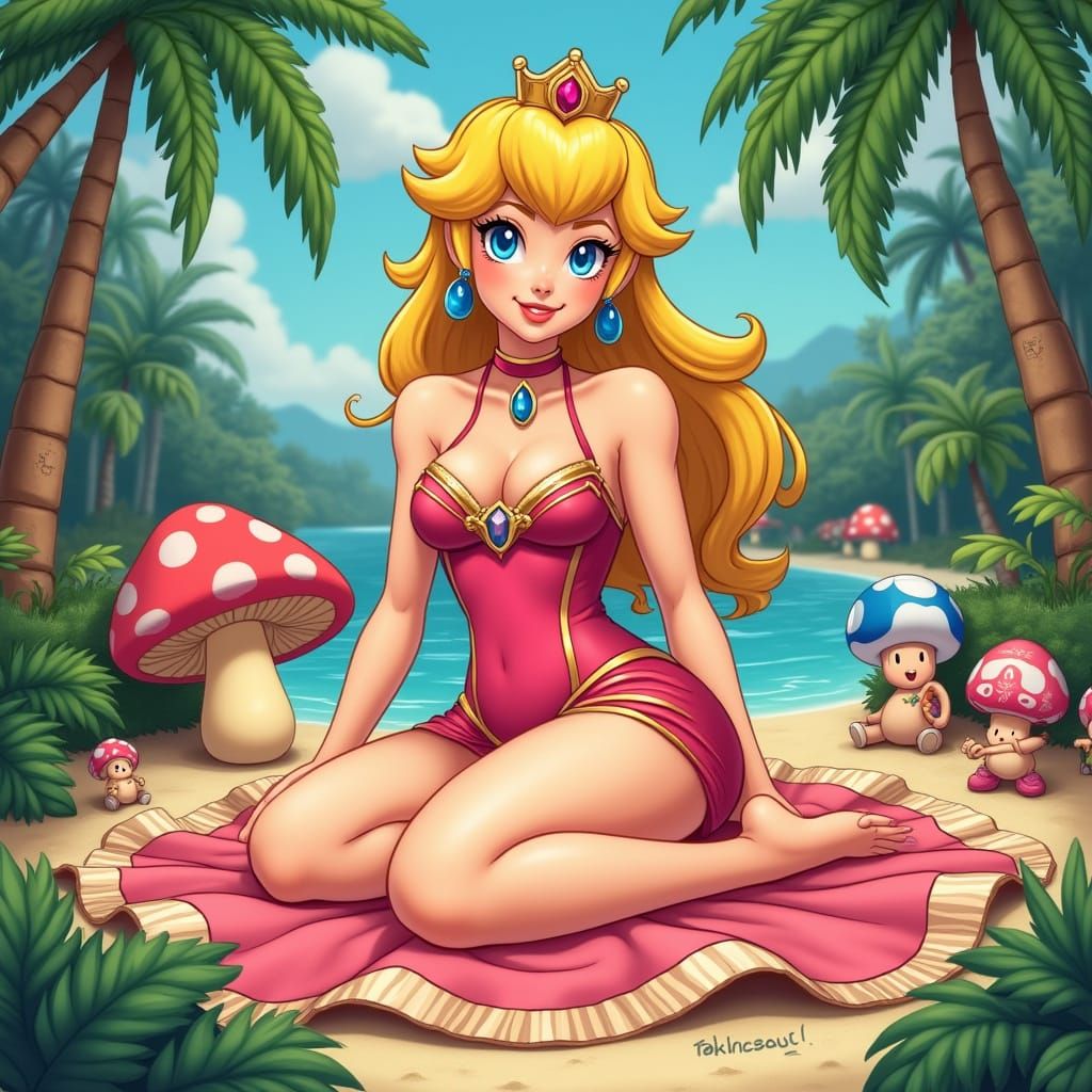 Elegant Princess Peach in Whimsical Cartoon Style