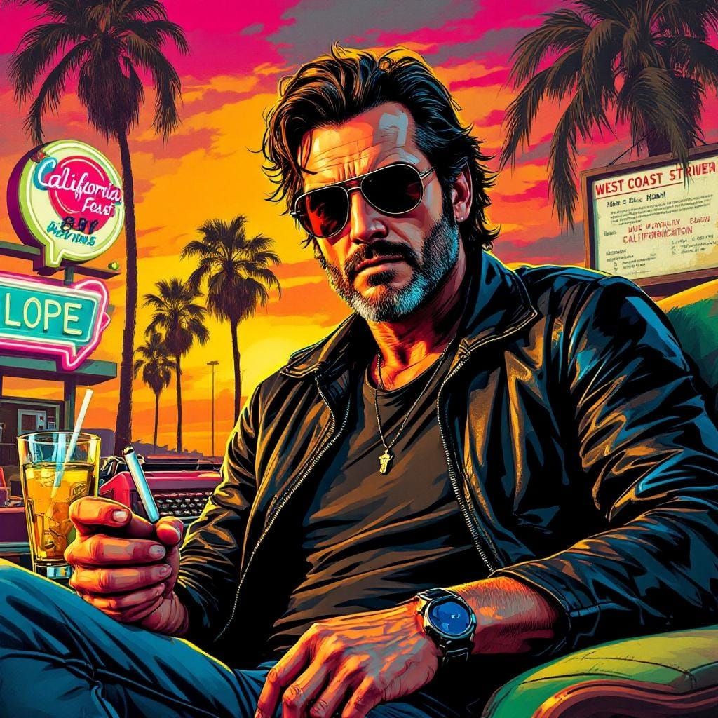 Pop Art Portrait of a Brooding Man with Sunglasses