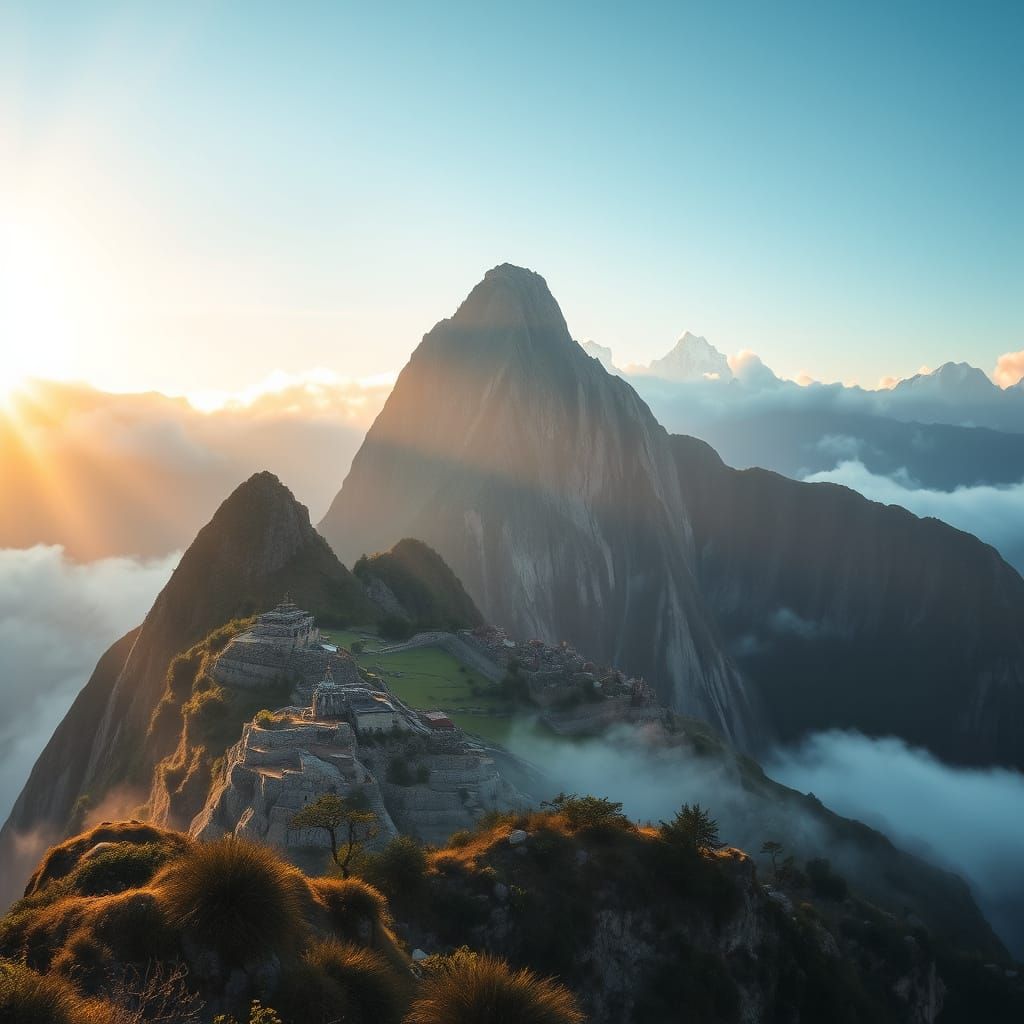 Majestic Mountain Range Piercing Clouds: Landscape Photograp...