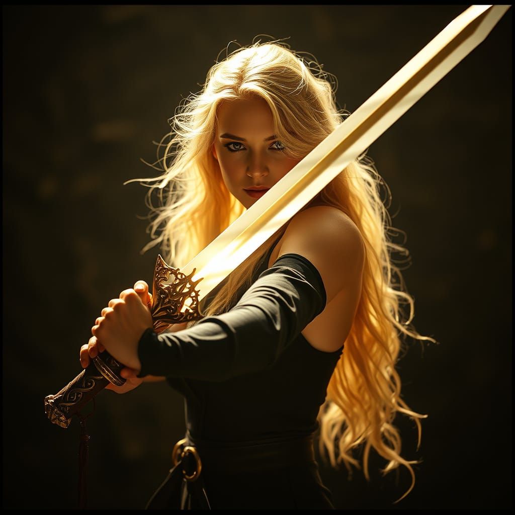 Enchanted Heroine Wields Magical Sword in Epic Fantasy Lands...