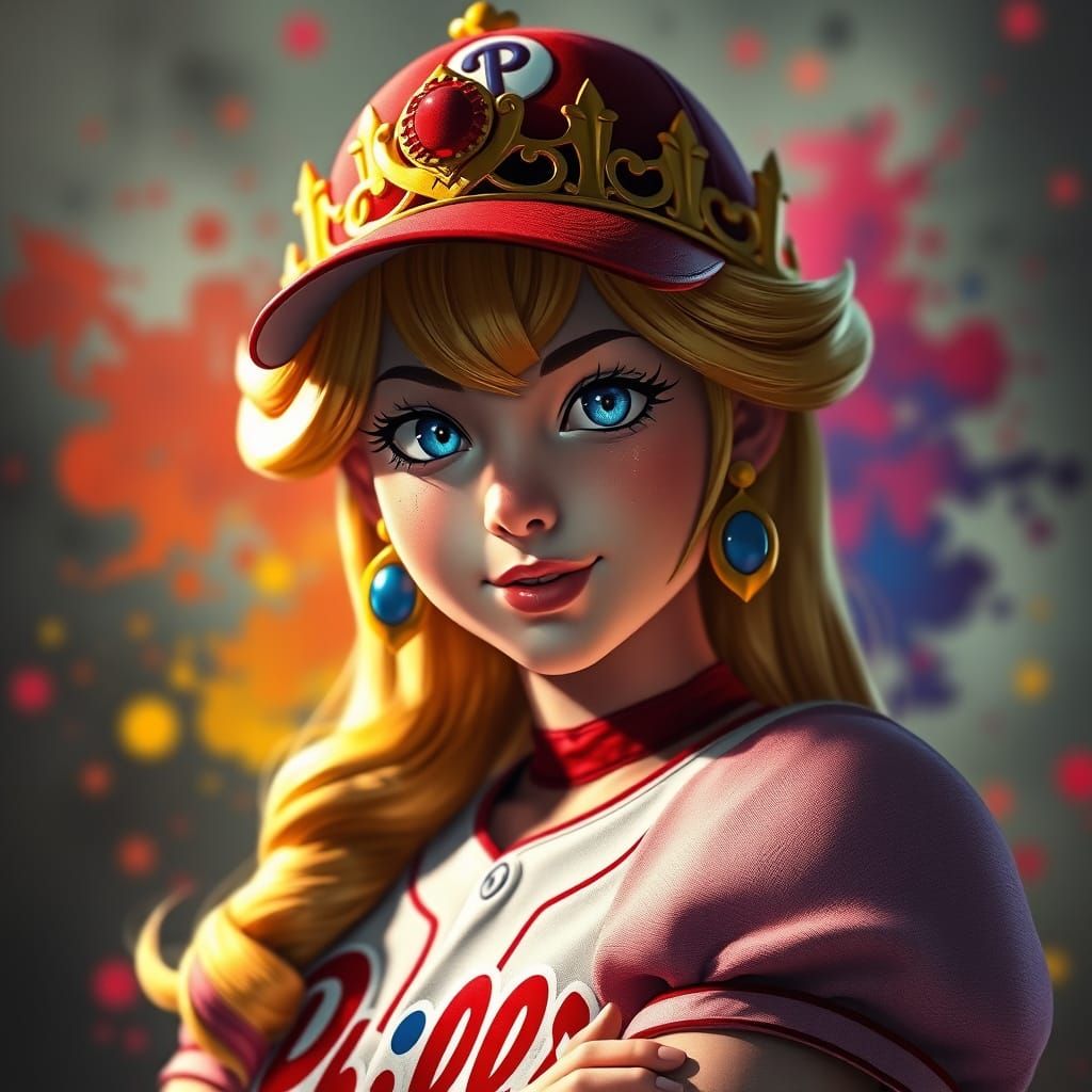 Princess Peach in Phillies Baseball Uniform, Art Nouveau-Ins...