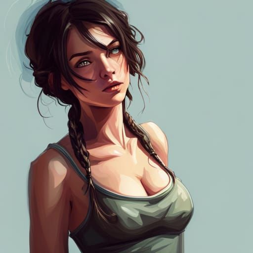 Art Nouveau Portrait of a Beautiful Dark-Haired Girl